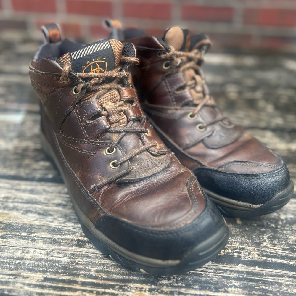 Ariat Terrain ATS Brown Leather Lace-Up Hiking Boots Sz 10D Slip Resistant Sole - Picture 5 of 13